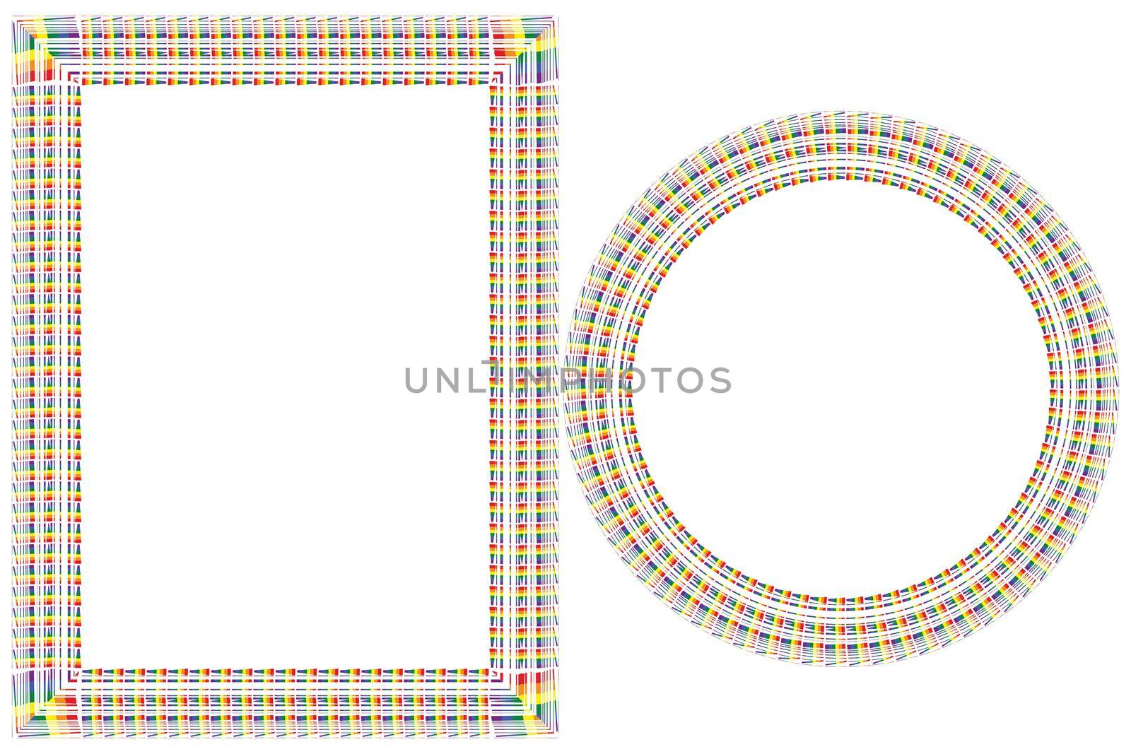 Flag LGBT icons, round and squared frames. Template border, vector illustration. Love wins. LGBT symbols in rainbow colors. Gay pride collection. Copy space by allaku