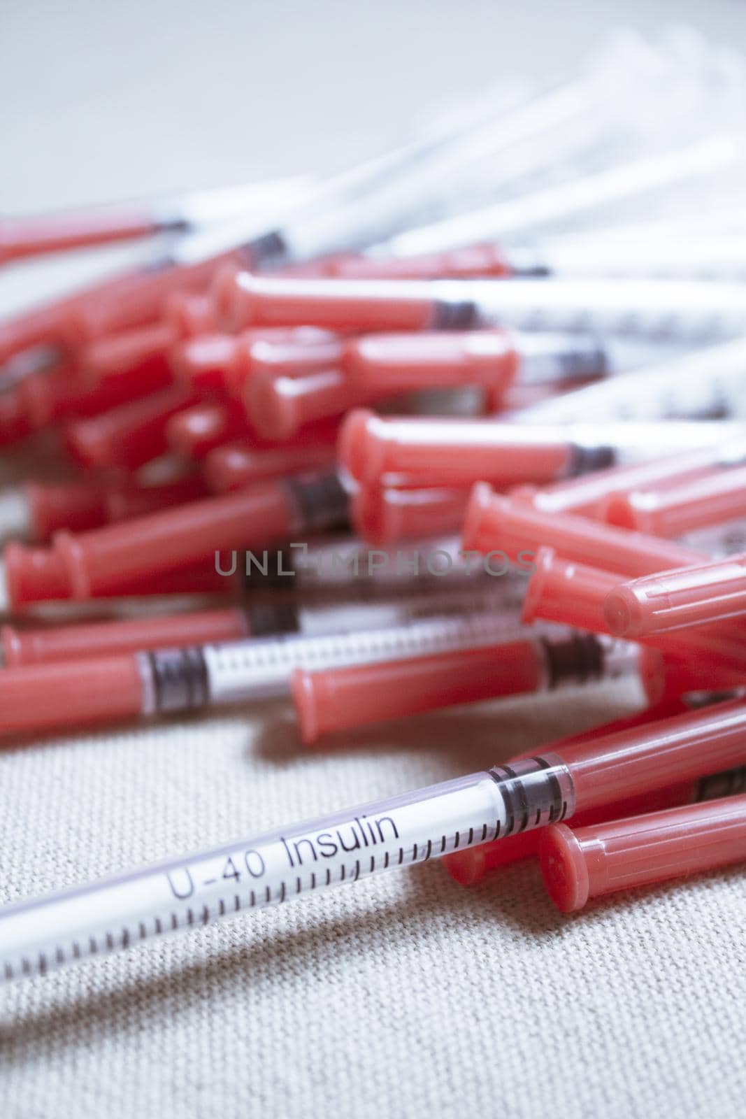 Set of syringes for injecting insulin. No people