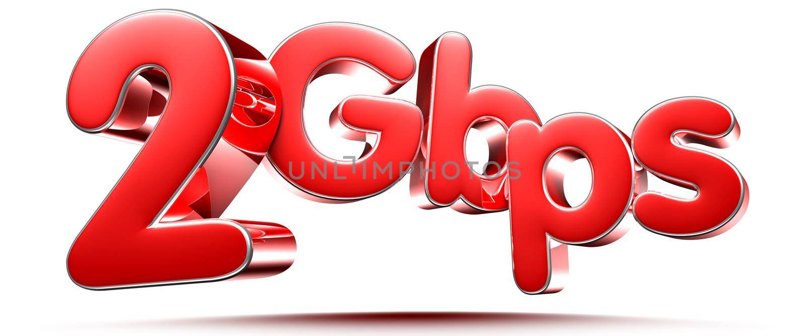 3D illustration 2 Gbps red circles isolated on a white background with clipping path.