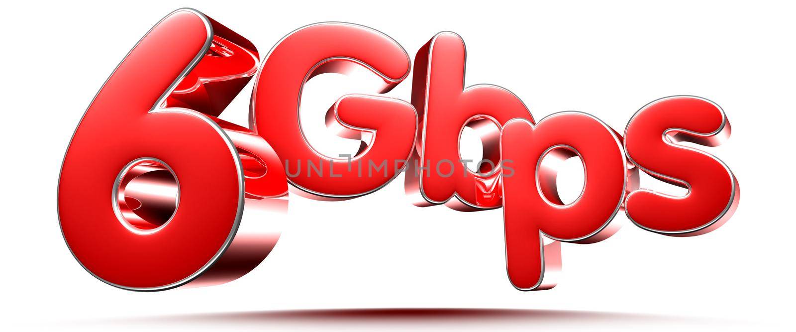 3D illustration 6 Gbps red circles isolated on a white background with clipping path.