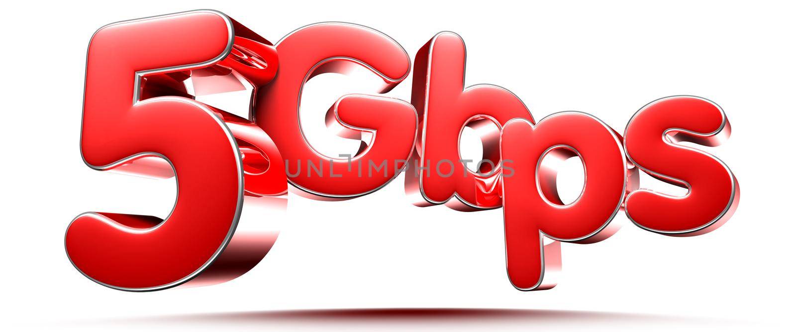 3D illustration 5 Gbps red circles isolated on a white background with clipping path.