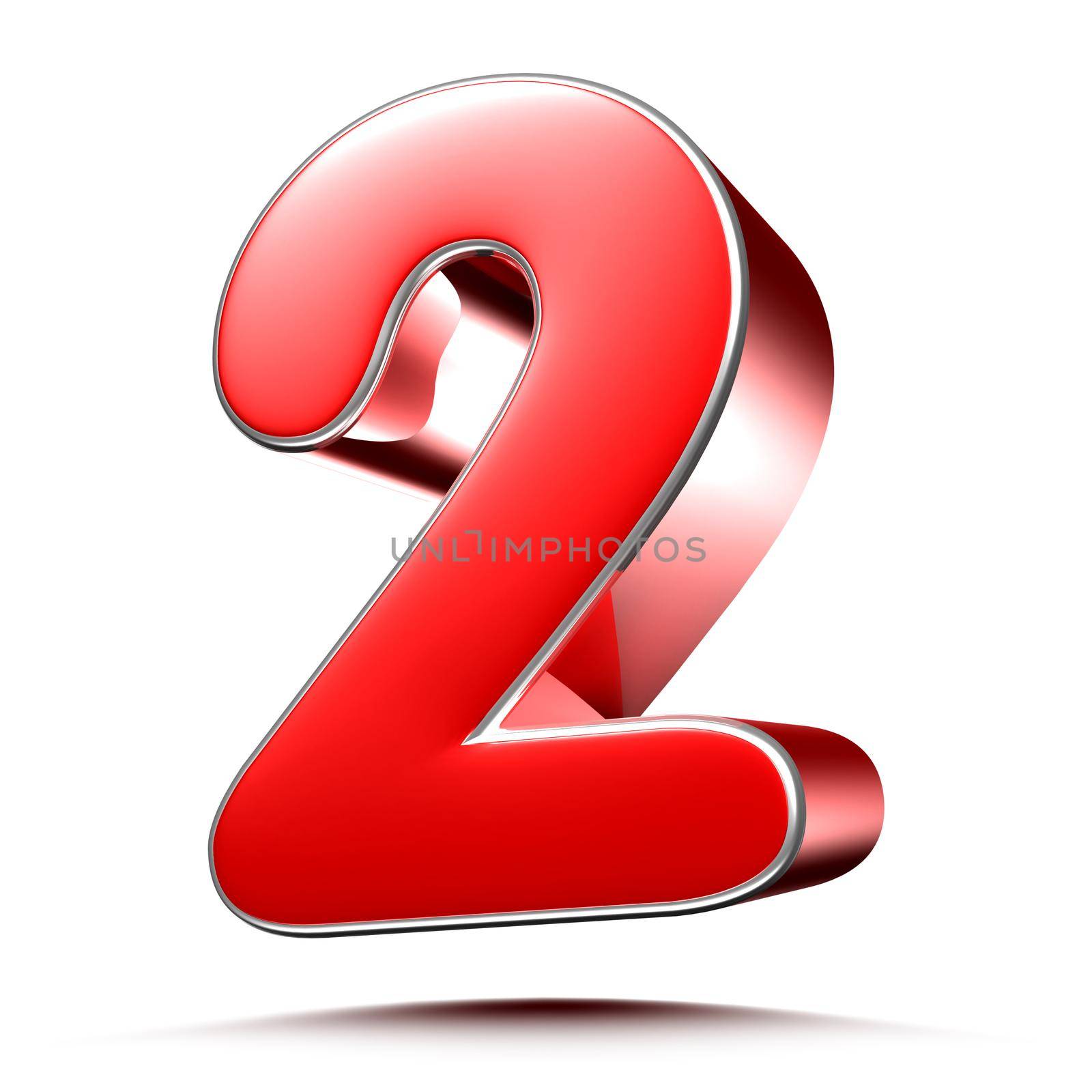 Red numbers 2 on white background 3D rendering with clipping path. by thitimontoyai