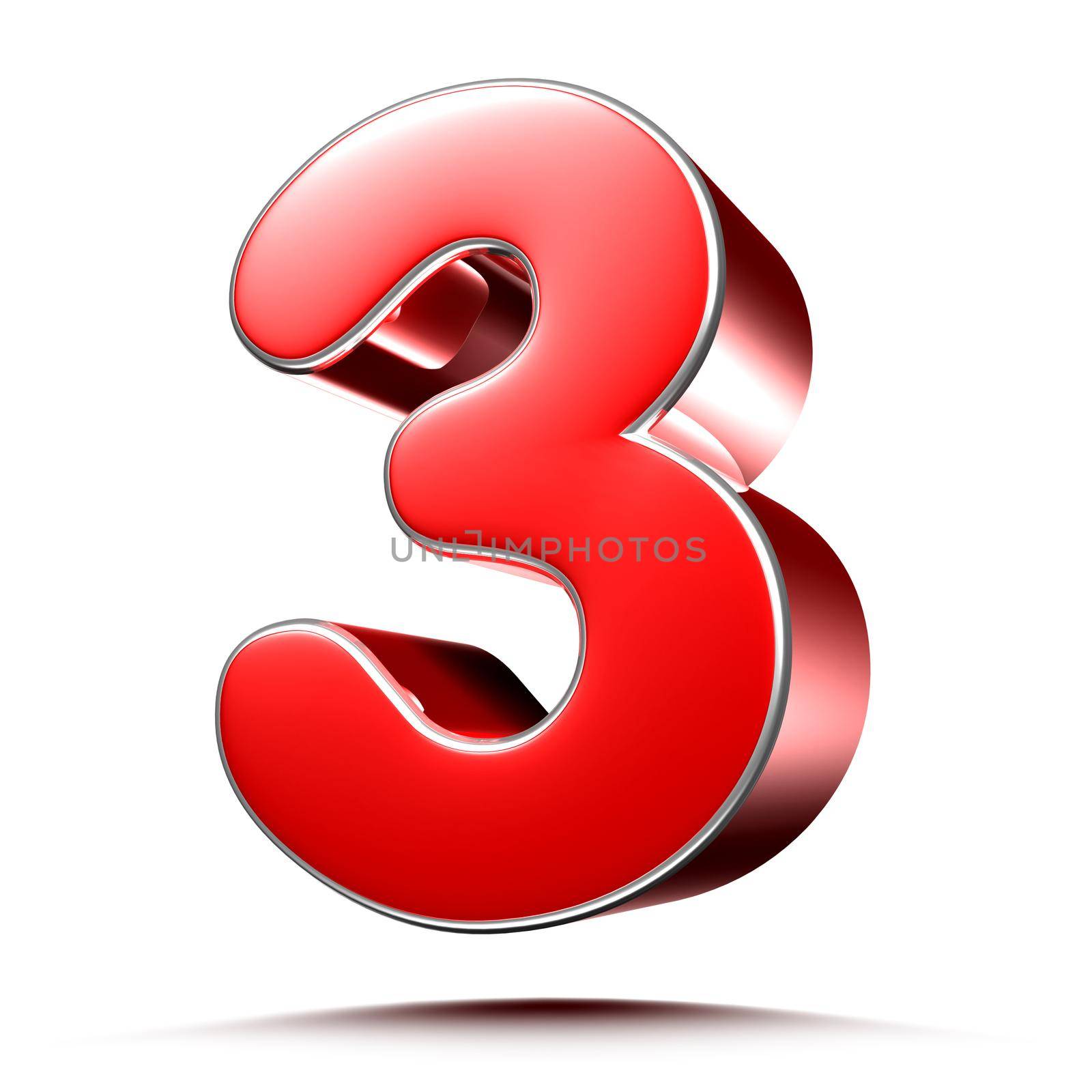 Red numbers 3 on white background 3D rendering with clipping path. by thitimontoyai