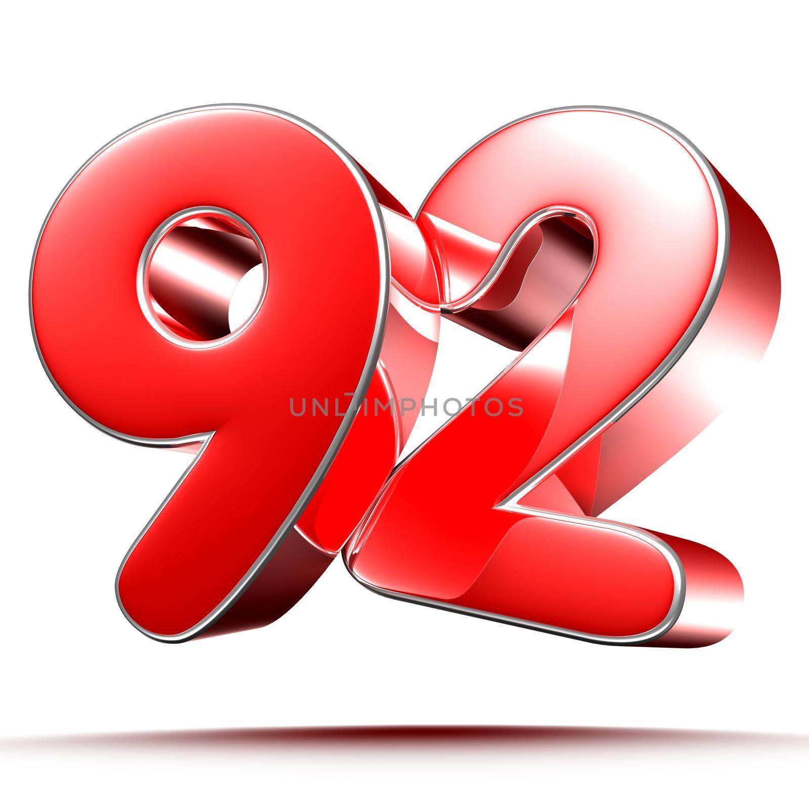 Red numbers 92 on white background 3D rendering with clipping path. by thitimontoyai