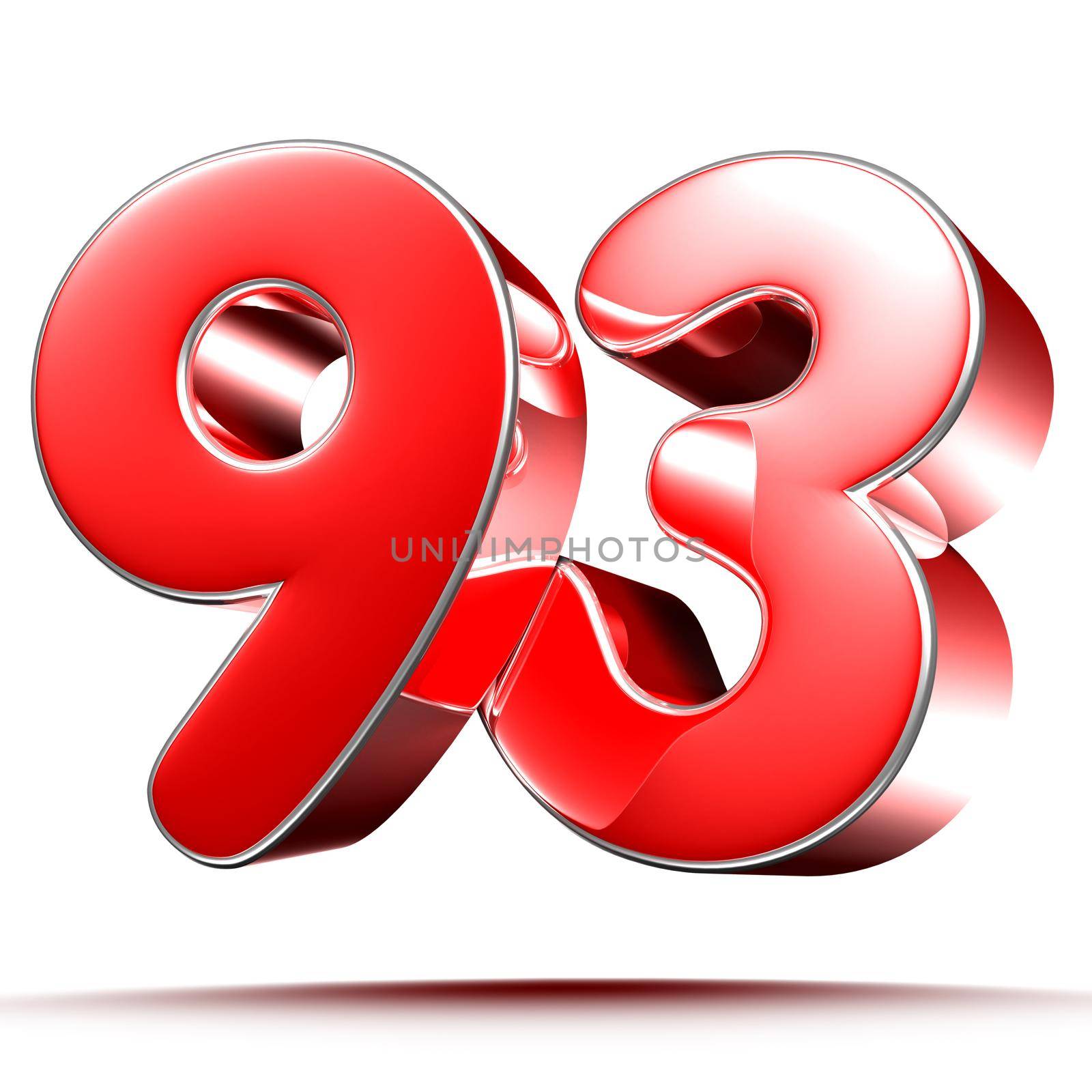 Red numbers 93 on white background 3D rendering with clipping path. by thitimontoyai