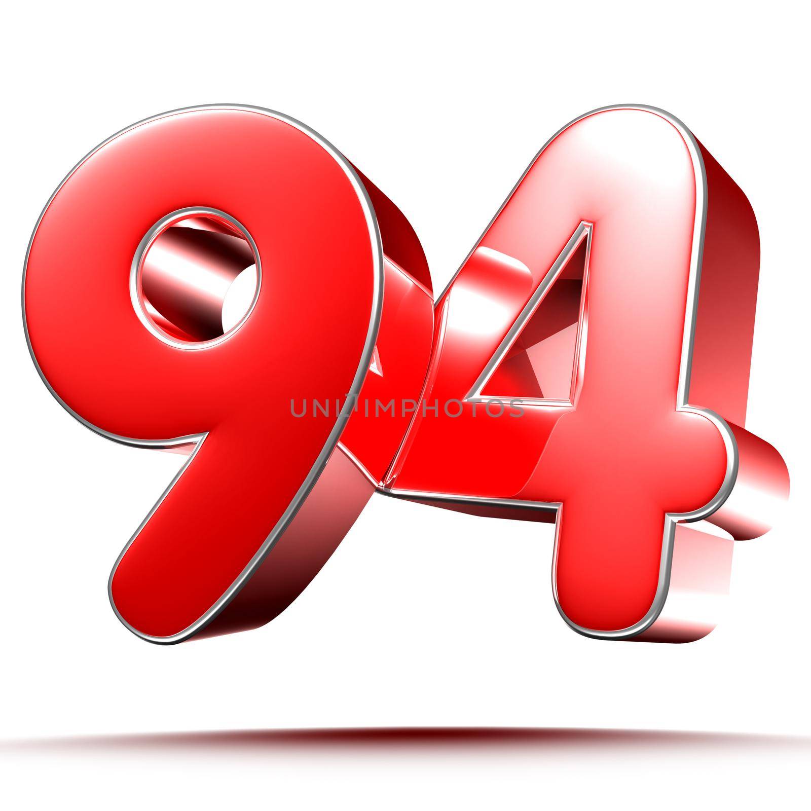 Red numbers 94 on white background 3D rendering with clipping path. by thitimontoyai