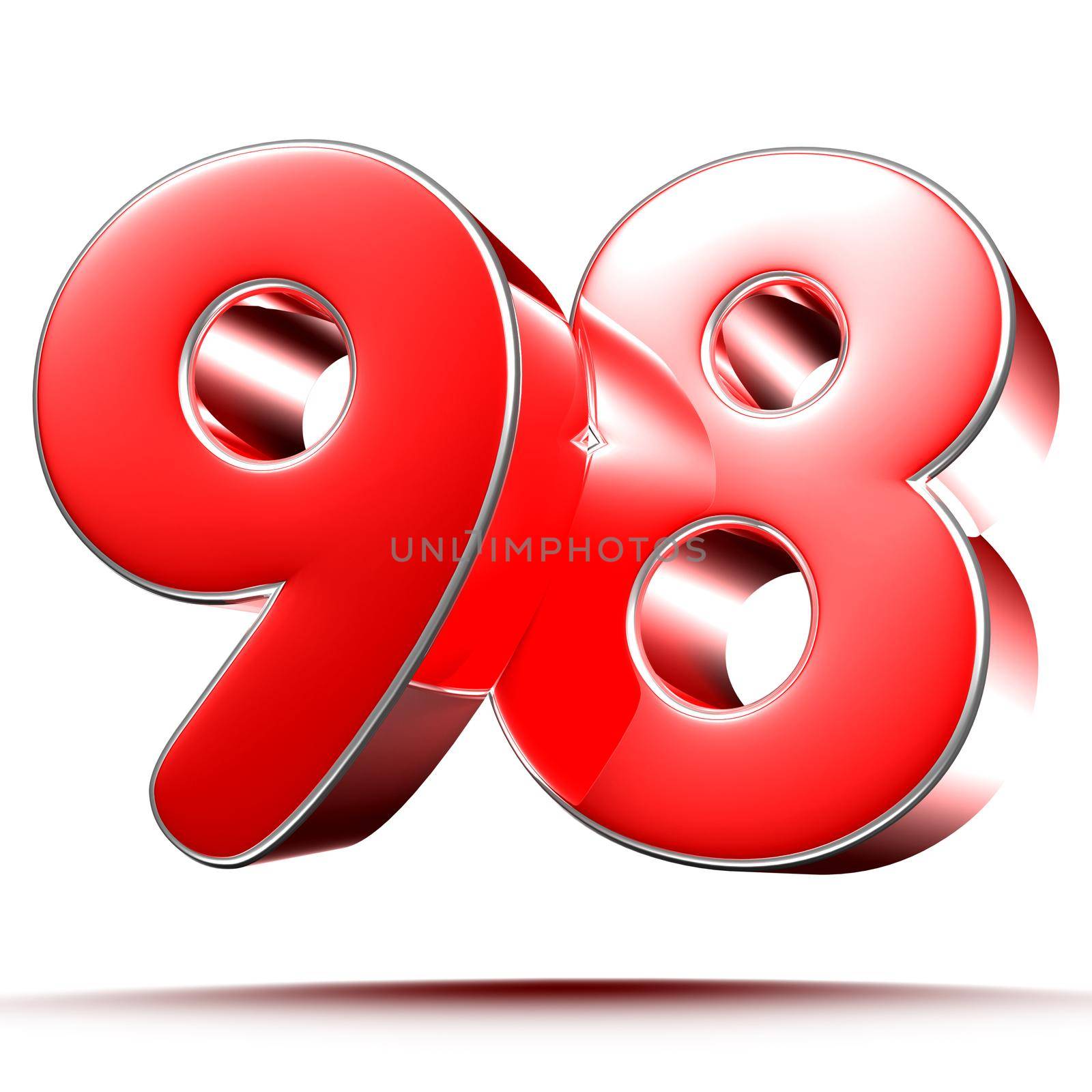 Red numbers 98 on white background 3D rendering with clipping path. by thitimontoyai