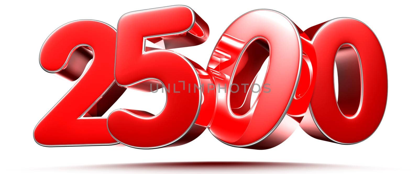 Rounded red numbers 2500 on white background 3D illustration with clipping path by thitimontoyai