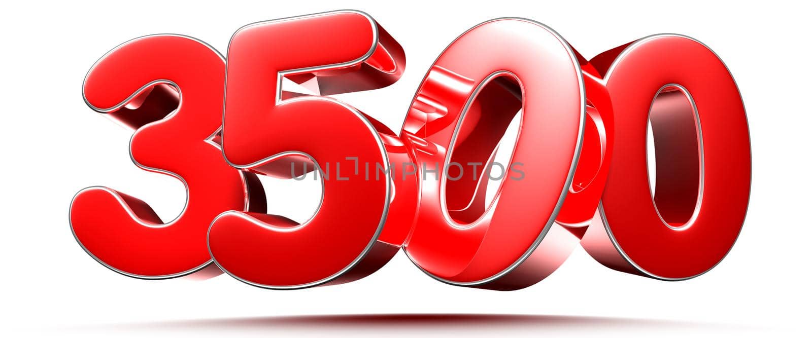 Rounded red numbers 3500 on white background 3D illustration with clipping path by thitimontoyai