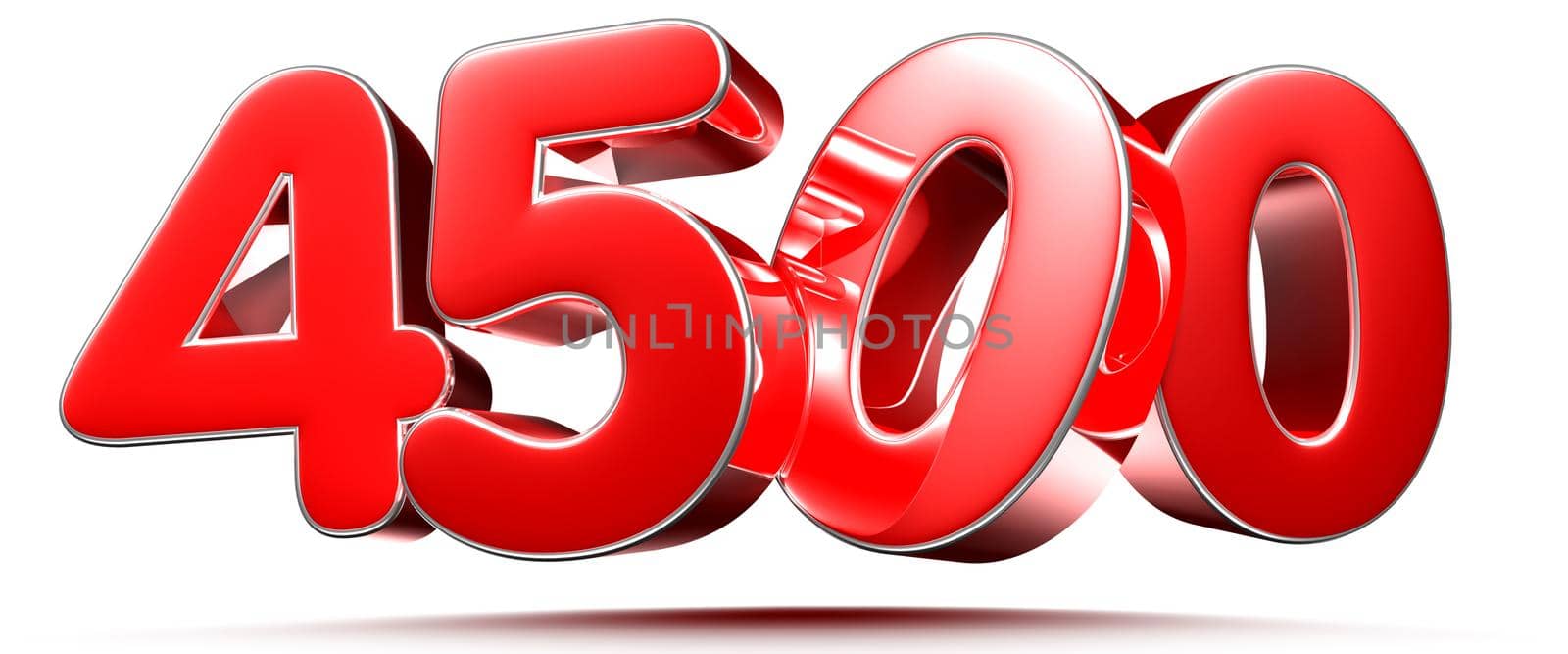 Rounded red numbers 4500 on white background 3D illustration with clipping path by thitimontoyai