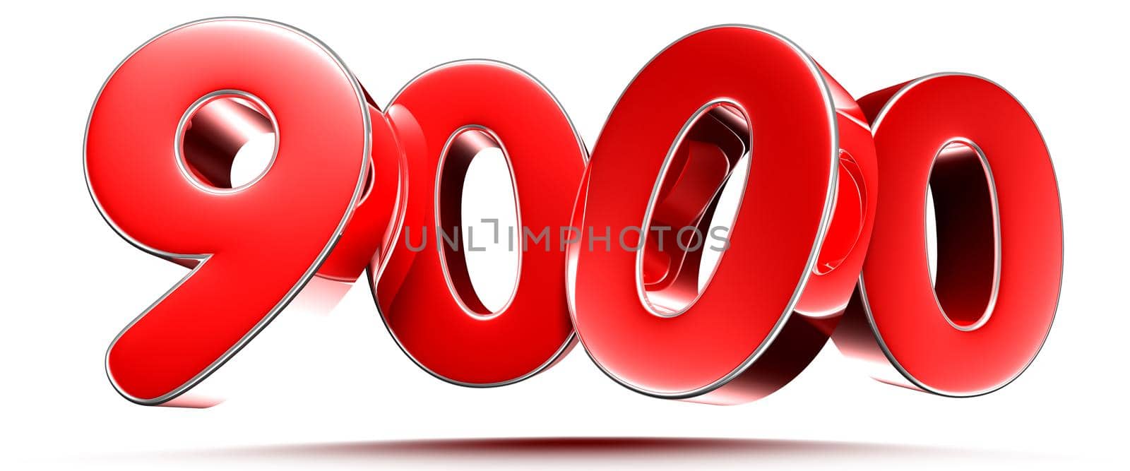 Rounded red numbers 9000 on white background 3D illustration with clipping path by thitimontoyai