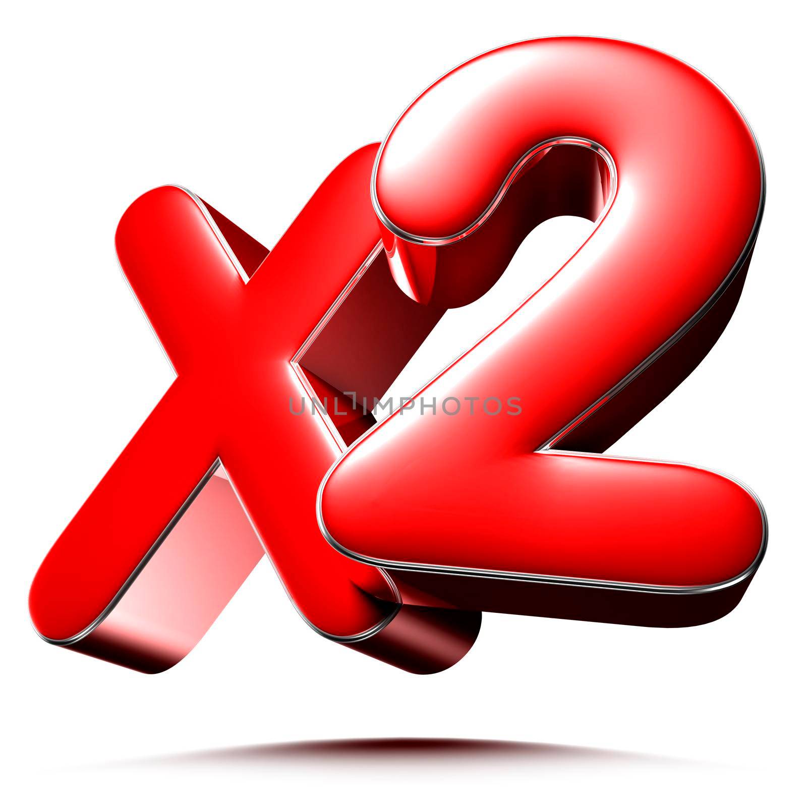 X2 red 3D illustration on white background with clipping path. by thitimontoyai