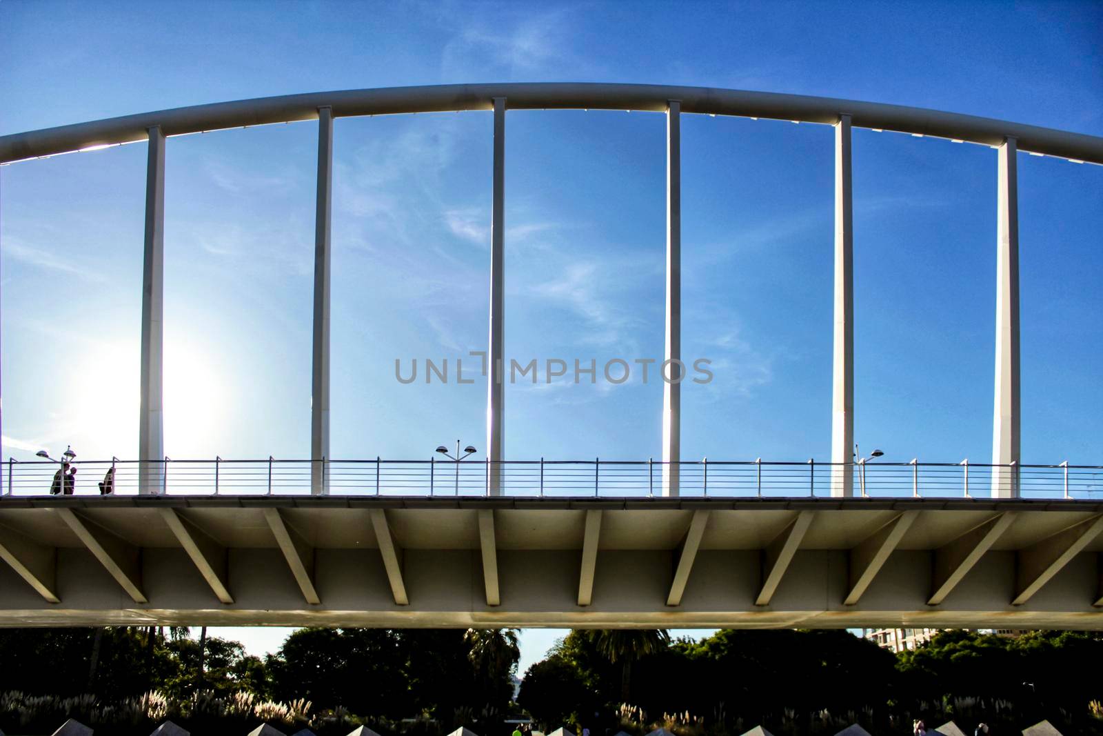 Calatrava Bridge under blue sky in Valencia, Spain