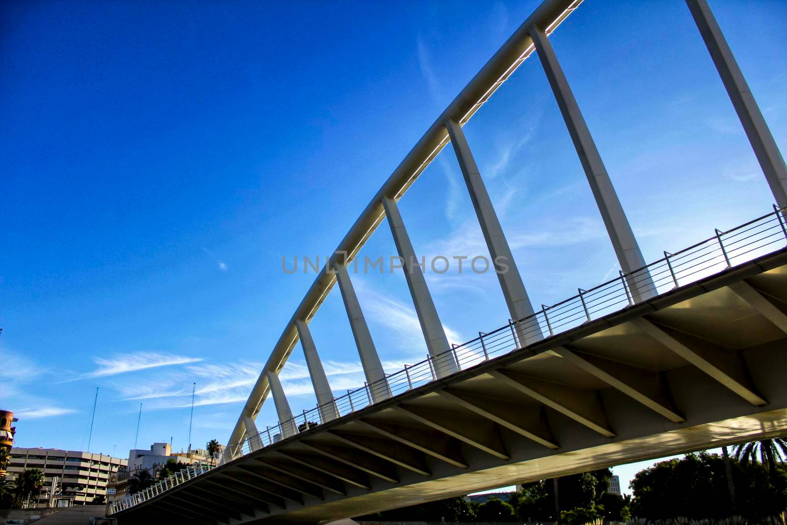 Calatrava Bridge under blue sky in Valencia, Spain