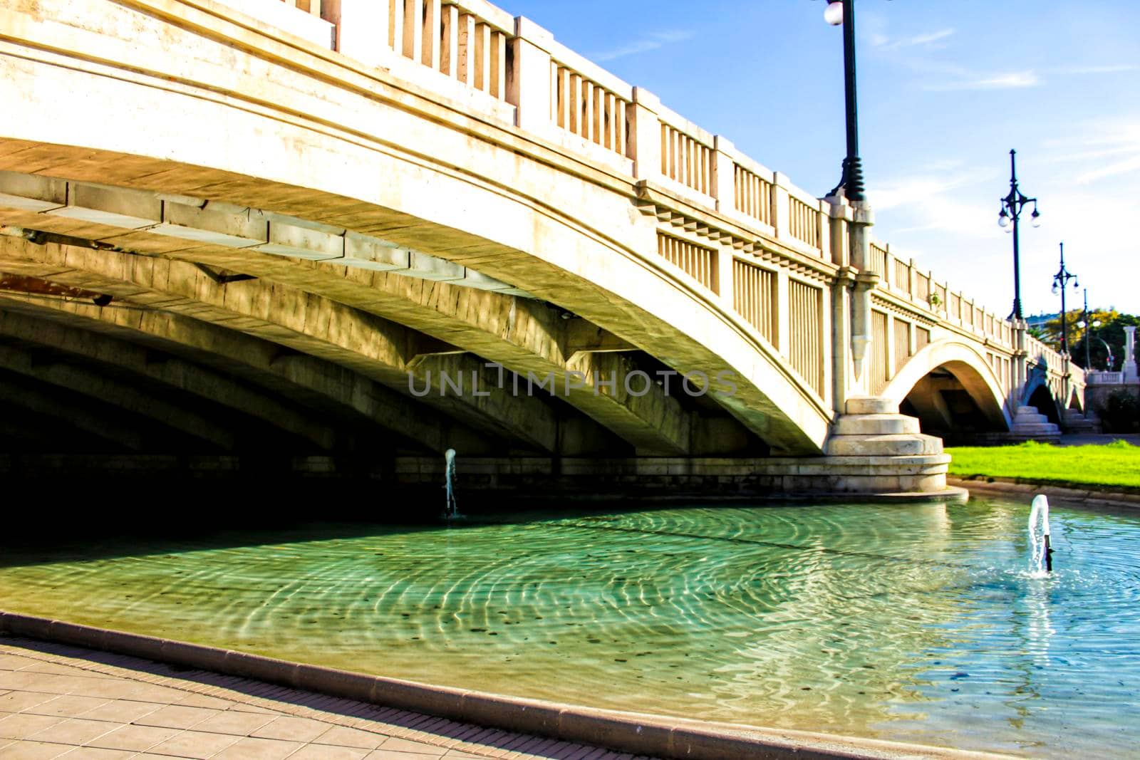 Colossal Stone bridge under blue sky in Valencia