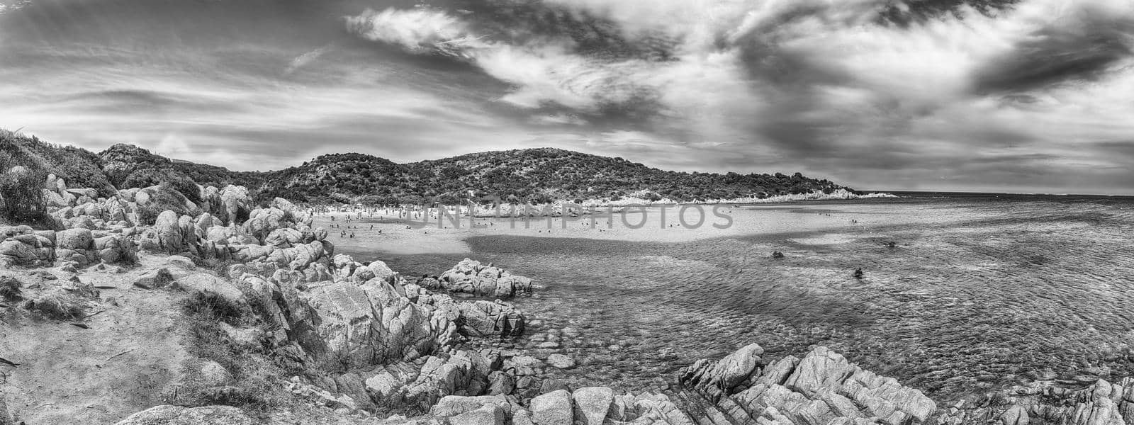 Panoramic view of the iconic Spiaggia del Principe, one of the most beautiful beaches in Costa Smeralda, Sardinia, Italy