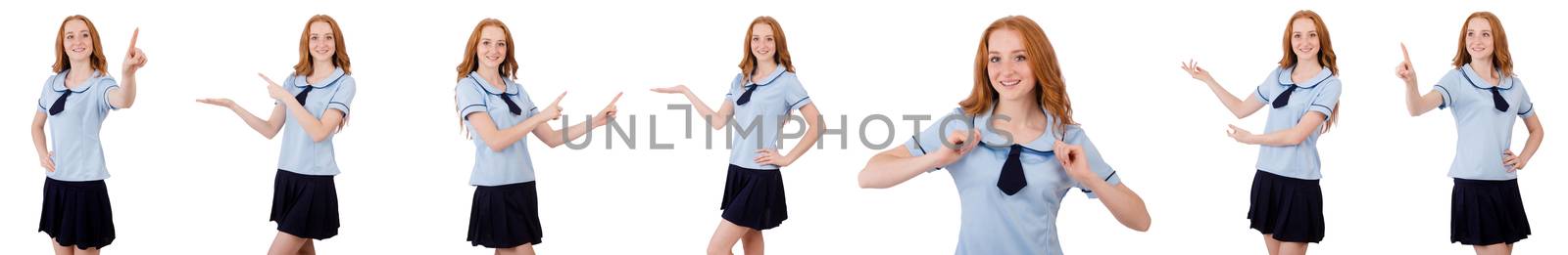 Schoolgirl isolated on the white