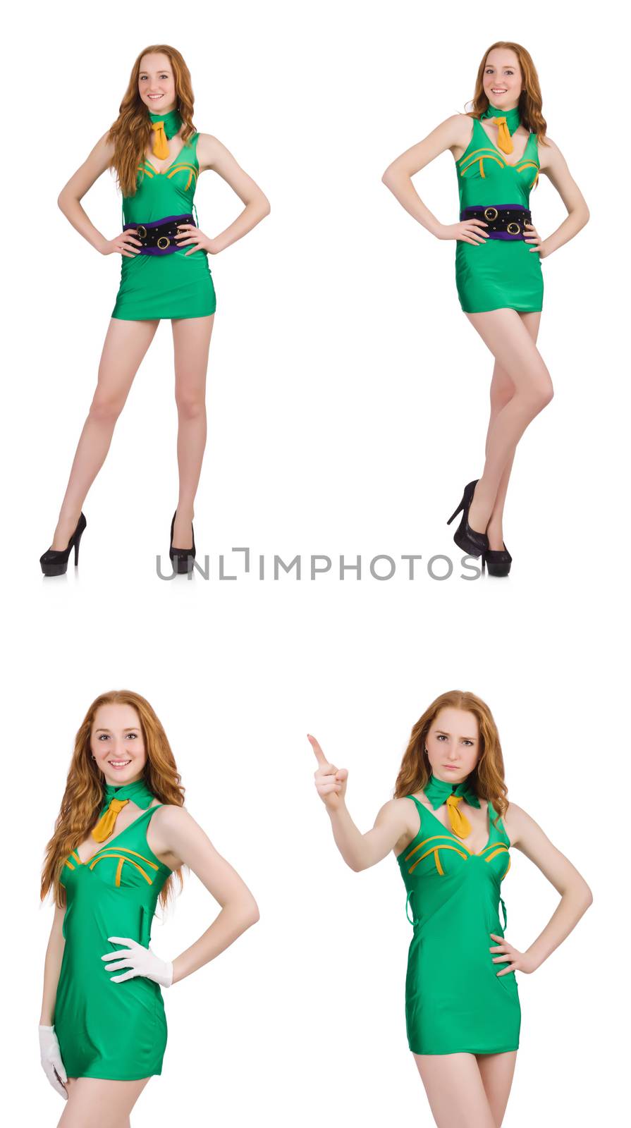 Young sexy girl in green dress isolated on white