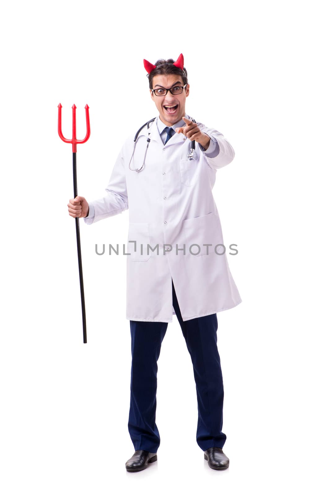 Devil doctor in funny medical concept isolated on white background