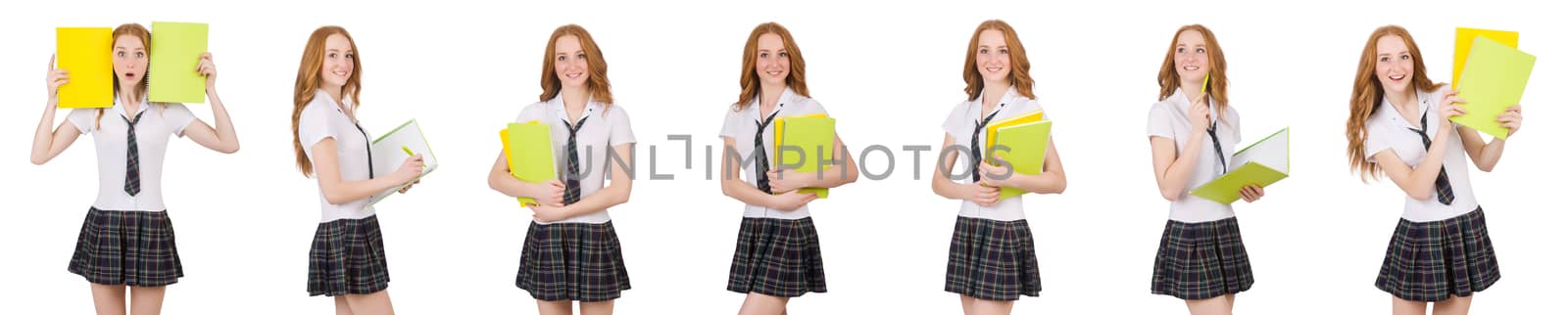 Young student female with textbooks isolated on white by Elnur