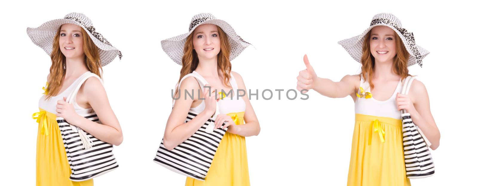 Young woman in yellow summer dress isolated on white by Elnur