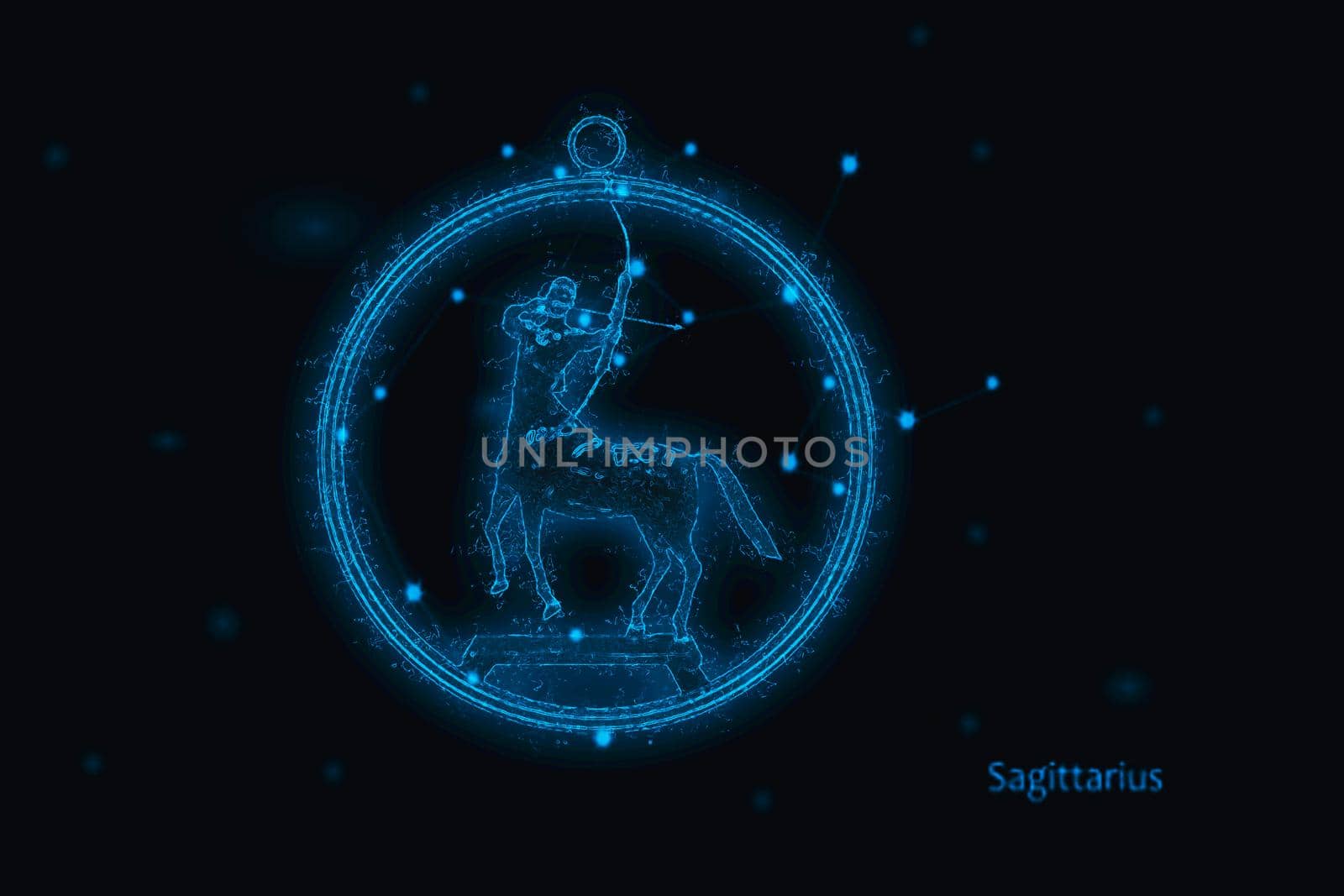 3d rendering  sagittarius Zodiac Sign. Abstract night sky background