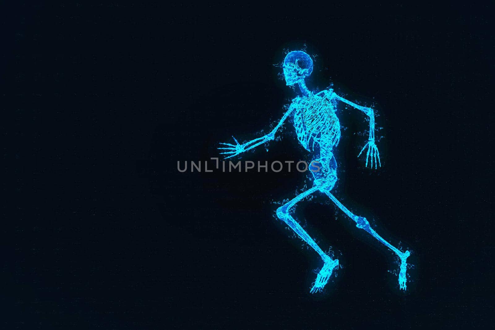 3d rendering of Human Skeleton  . Abstract night sky background 