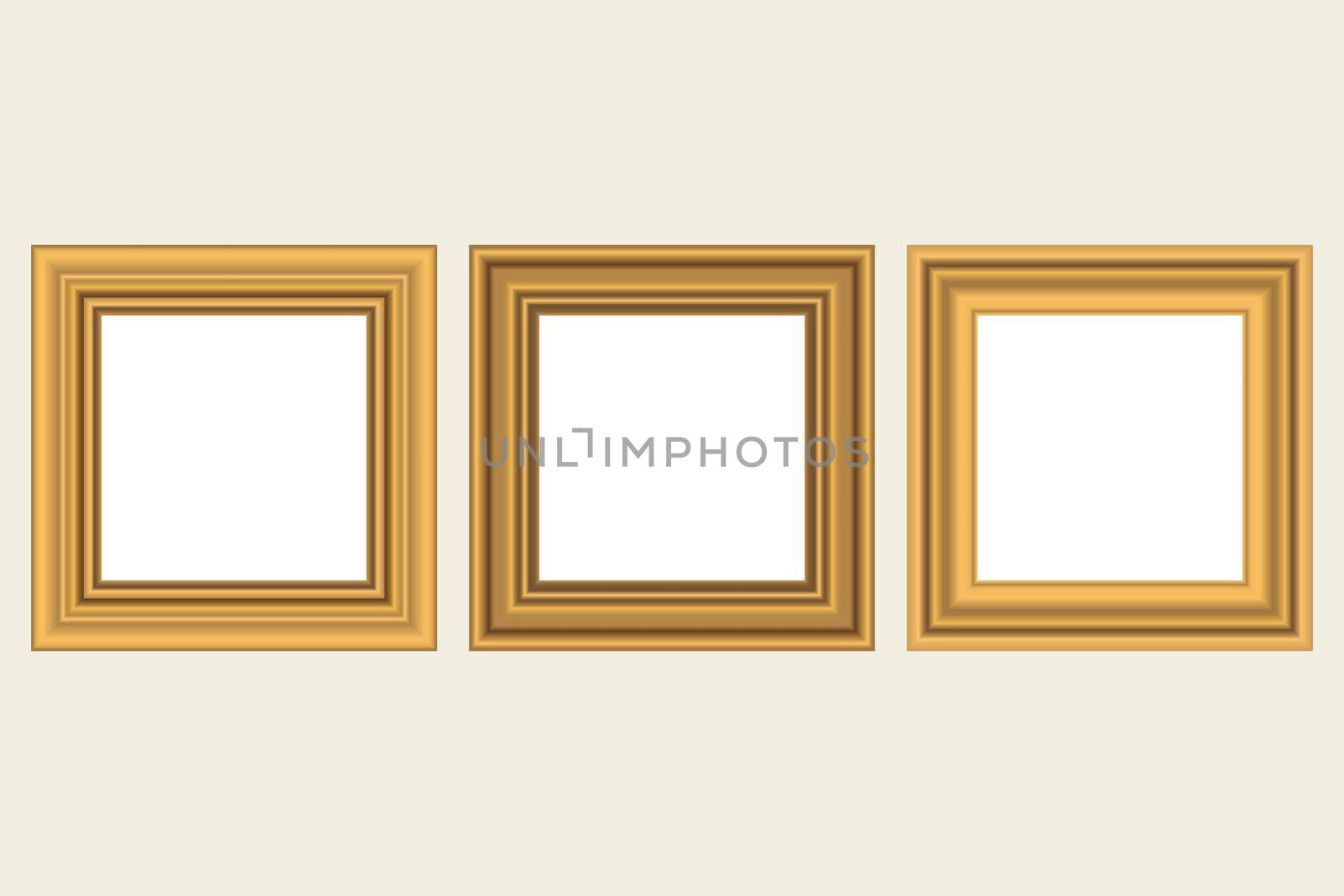 Set of squared golden vintage wooden frame for your design. Vintage cover. Place for text. Vintage antique gold modern rectangular frames. Template vector illustration.