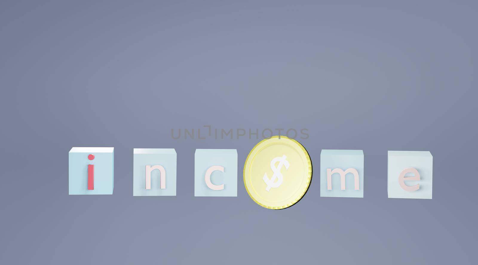 Abstract text box and dollar coin Concept of investment income and financial stability 3D rendering.