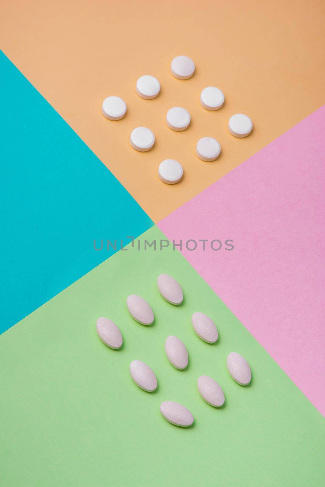 Medical concept. Pills medicine on colorful background.