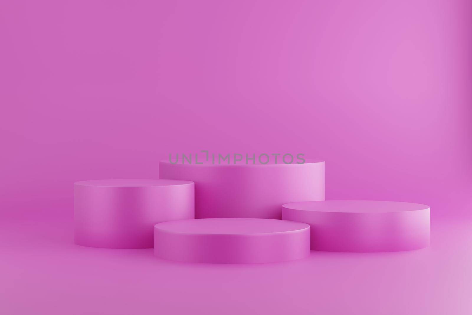 3d render of empty wellow stand step design for product display, 3 cylinders, abstract minimal concept, blank space, simple clean design, luxury minimalist mockup