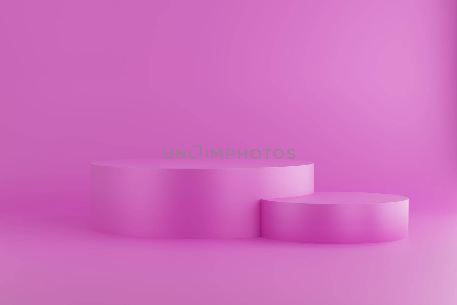 3d render of empty pink stand step design for product display, 3 cylinders, abstract minimal concept, blank space, simple clean design, luxury minimalist mockup