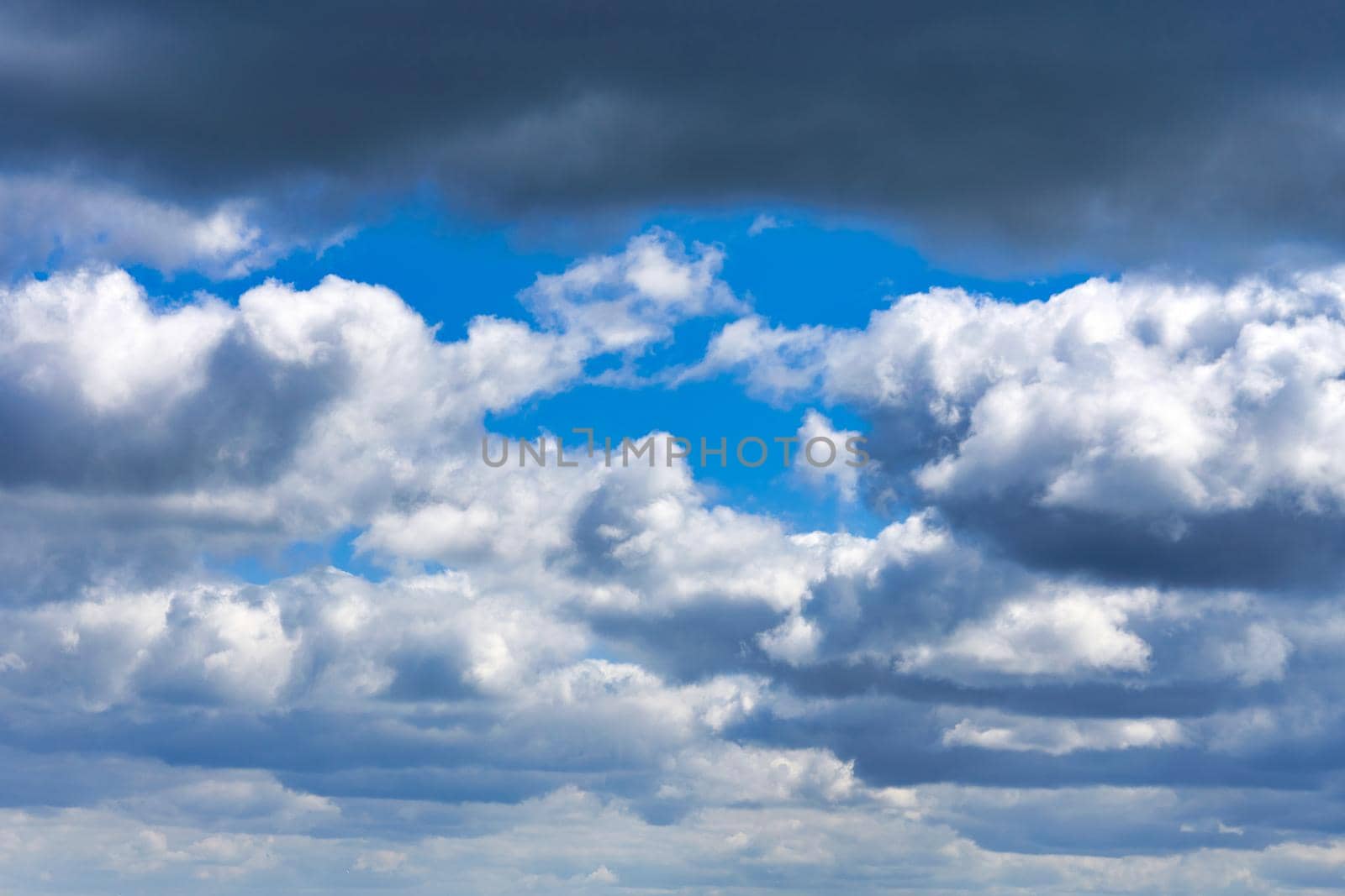 White cumulus clouds on blue sky background, natural phenomenon background and texture