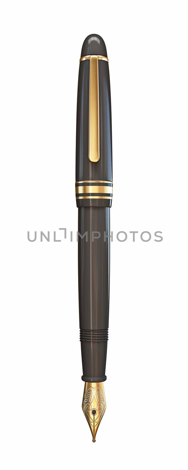Fountain pen Vertical opened 3D render illustration isolated on white background