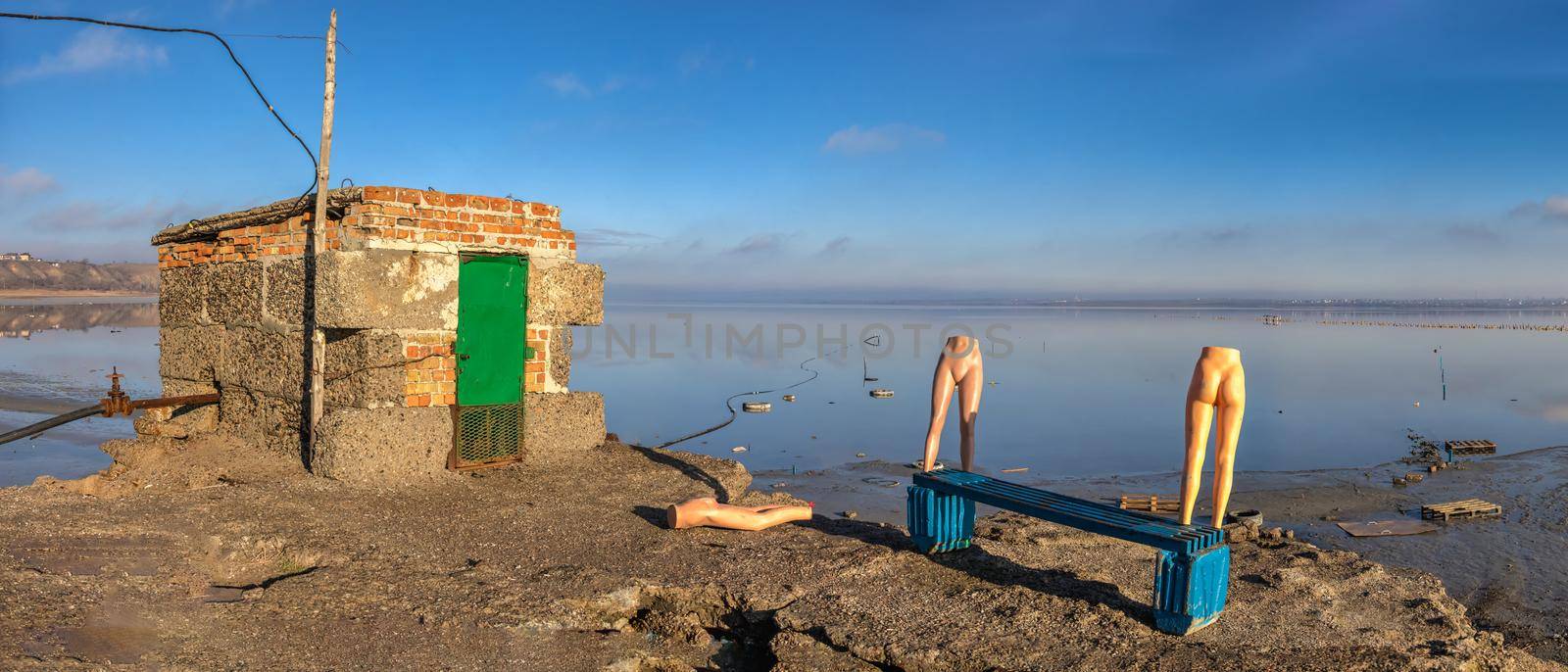 Installation on a Salty drying lake Kuyalnik near Odessa, Ukraine, on a cold winter morning