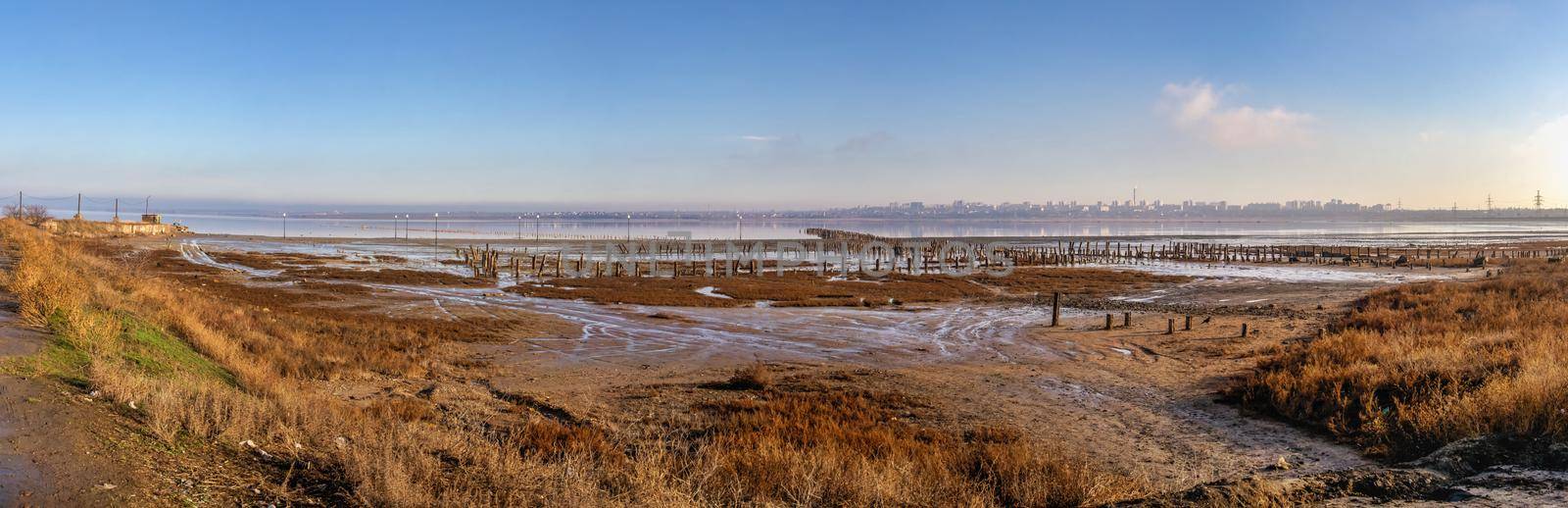 Installation on a Salty drying lake Kuyalnik near Odessa, Ukraine, on a cold winter morning