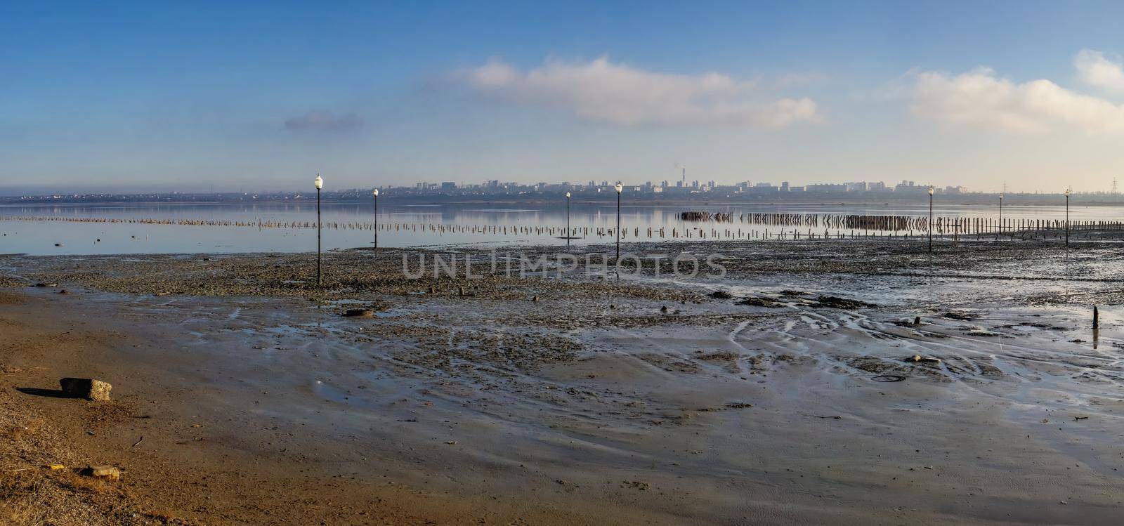 Installation on a Salty drying lake Kuyalnik near Odessa, Ukraine, on a cold winter morning