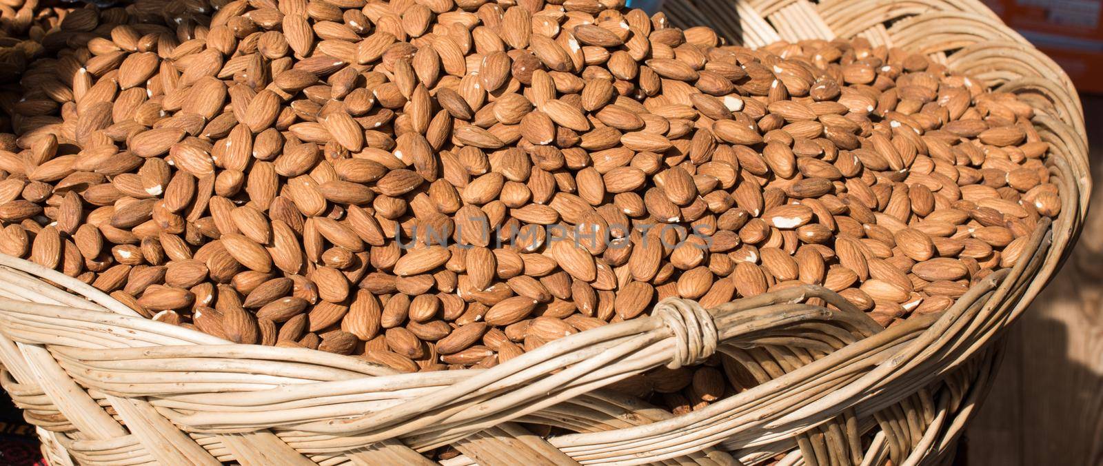 Shot Of Almonds For Sale In Market as background