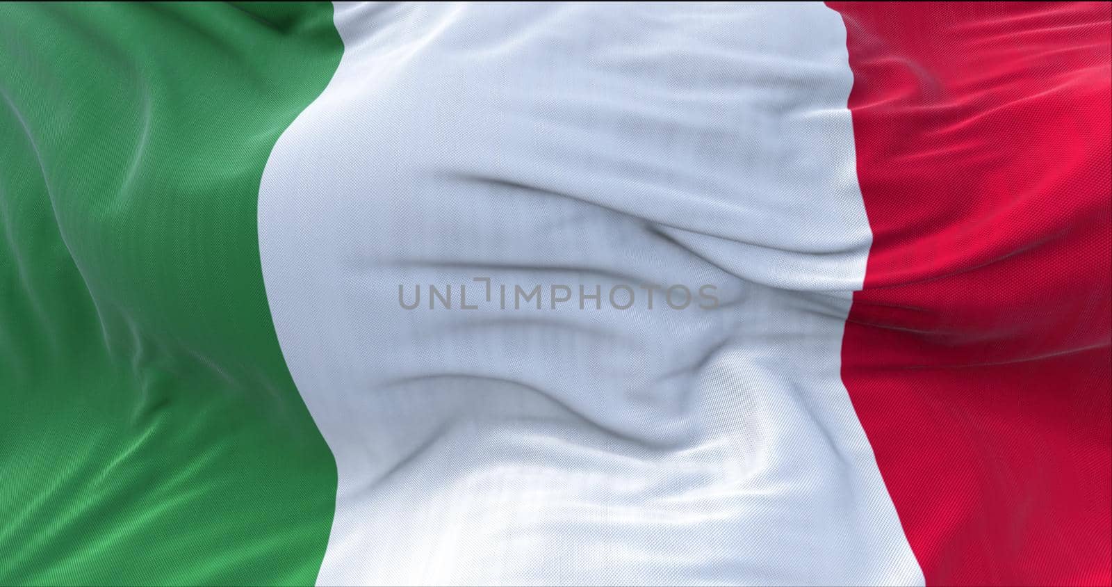 The tricolor flag of Italy waving in the wind. Italian national flag in green, white and red vertical stripes. Democracy and patriotism. Symbol of national unity