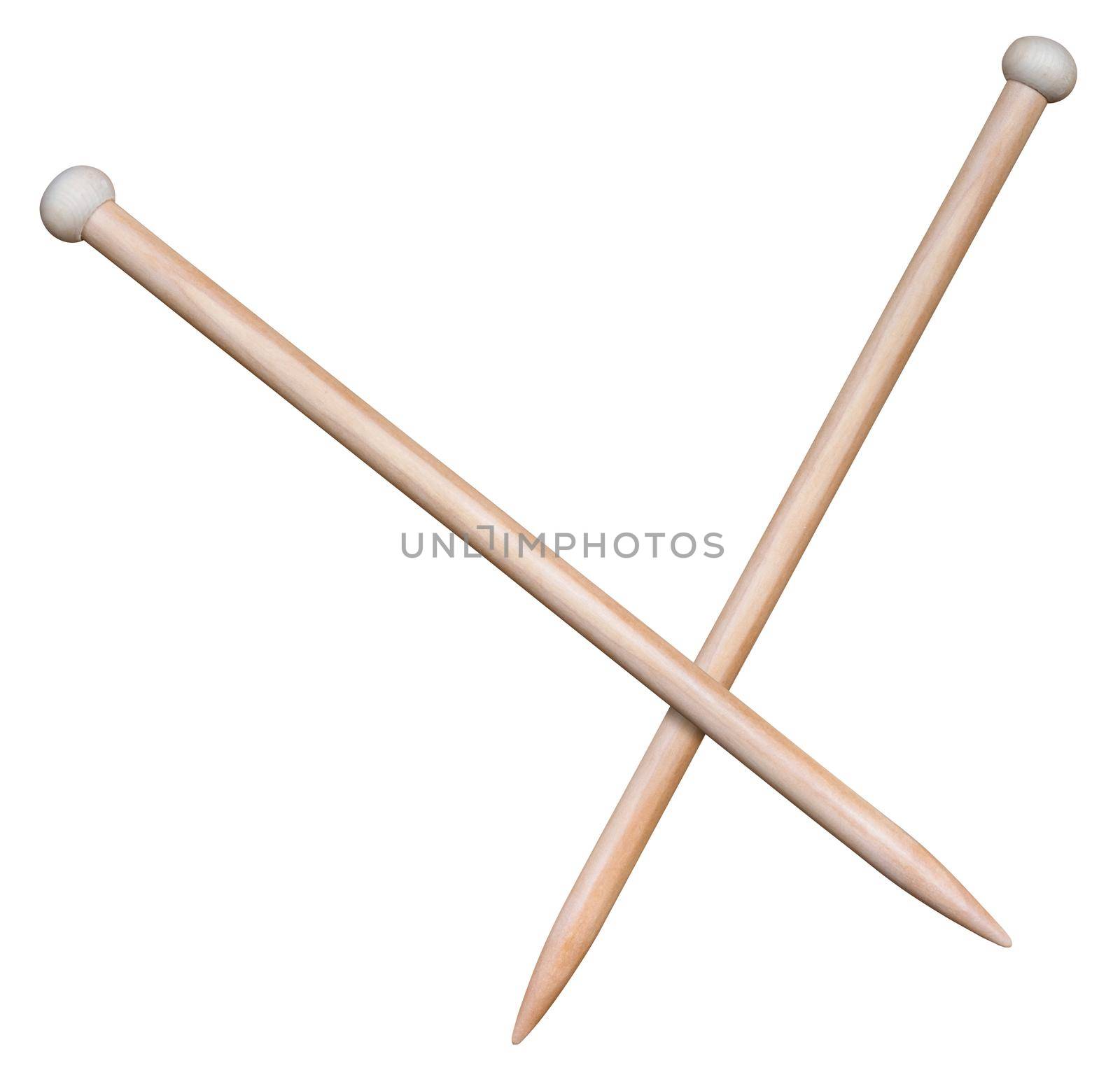 A Pair Of Wooden Knitting Needles, Isolated On A White Background