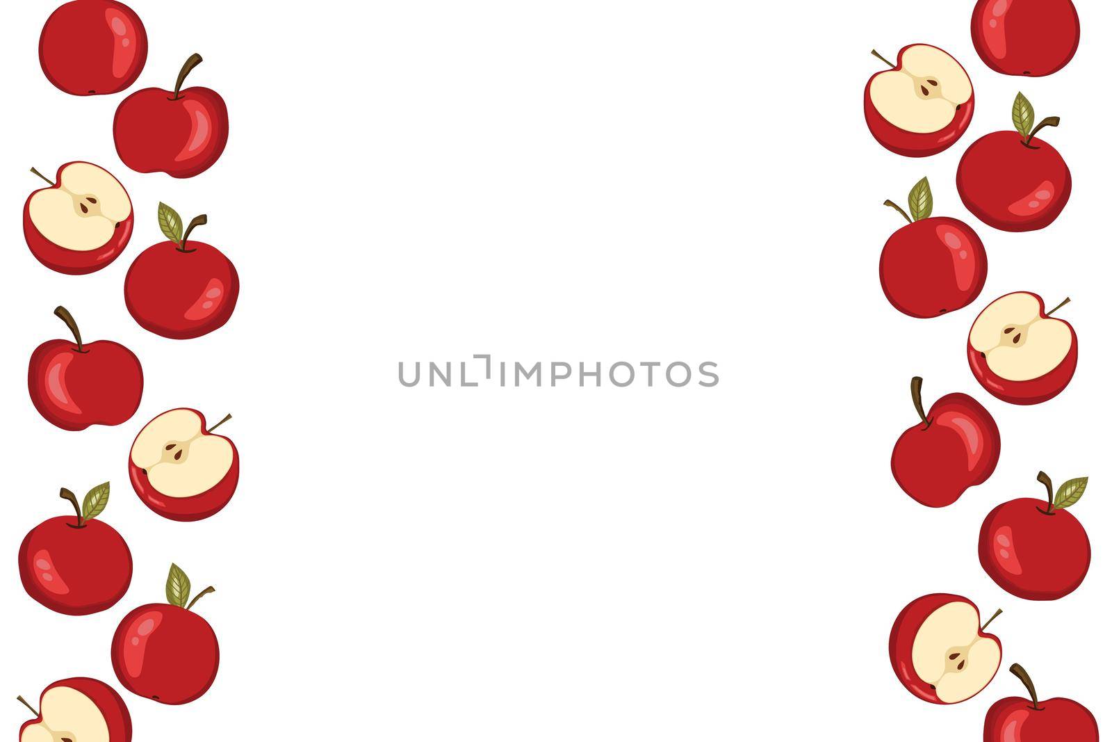Apple icon set solated on white background. Frame with natural delicious fresh ripe tasty fruit. Template vector illustration for packaging, banner, card and other design. Food concept. Copy space.