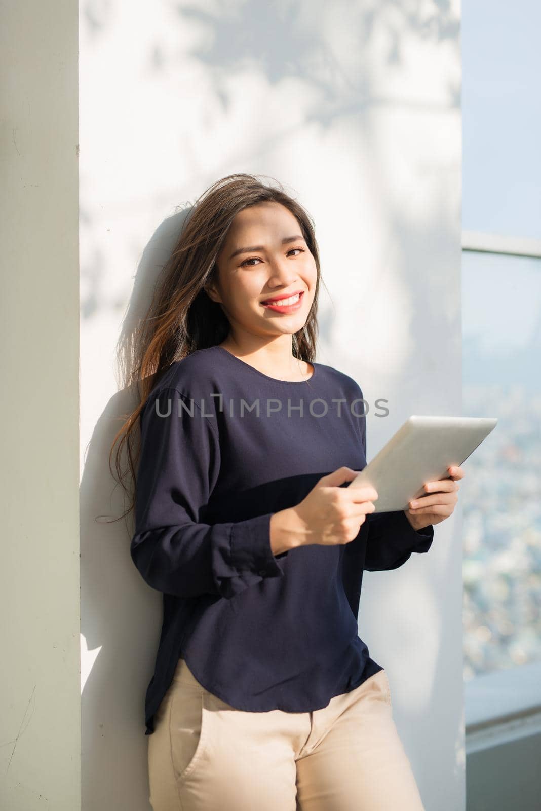 Young beautiful Asian woman working with laptop/internet/online shopping at outdoor park, smile/fresh and happy relaxing feeling in the morning, freelancer working businesswoman lifestyle concept by makidotvn