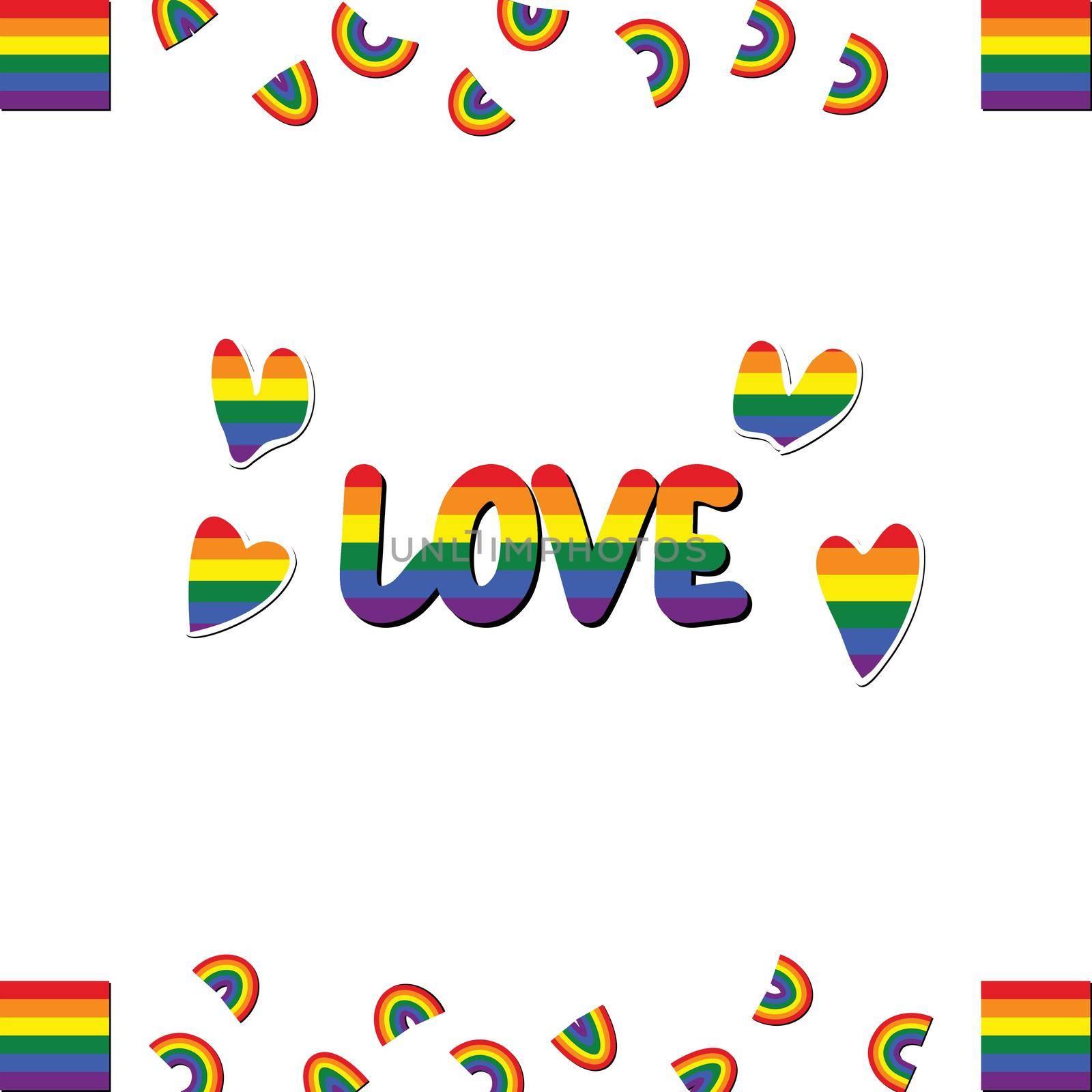 Set of LGBT icons. Flag LGBT, hearts, rainbow. Template design, vector illustration. Love wins. Geometric shapes in the colors on the rainbow. Colorful symbols. Gay pride collection. Banner. by allaku