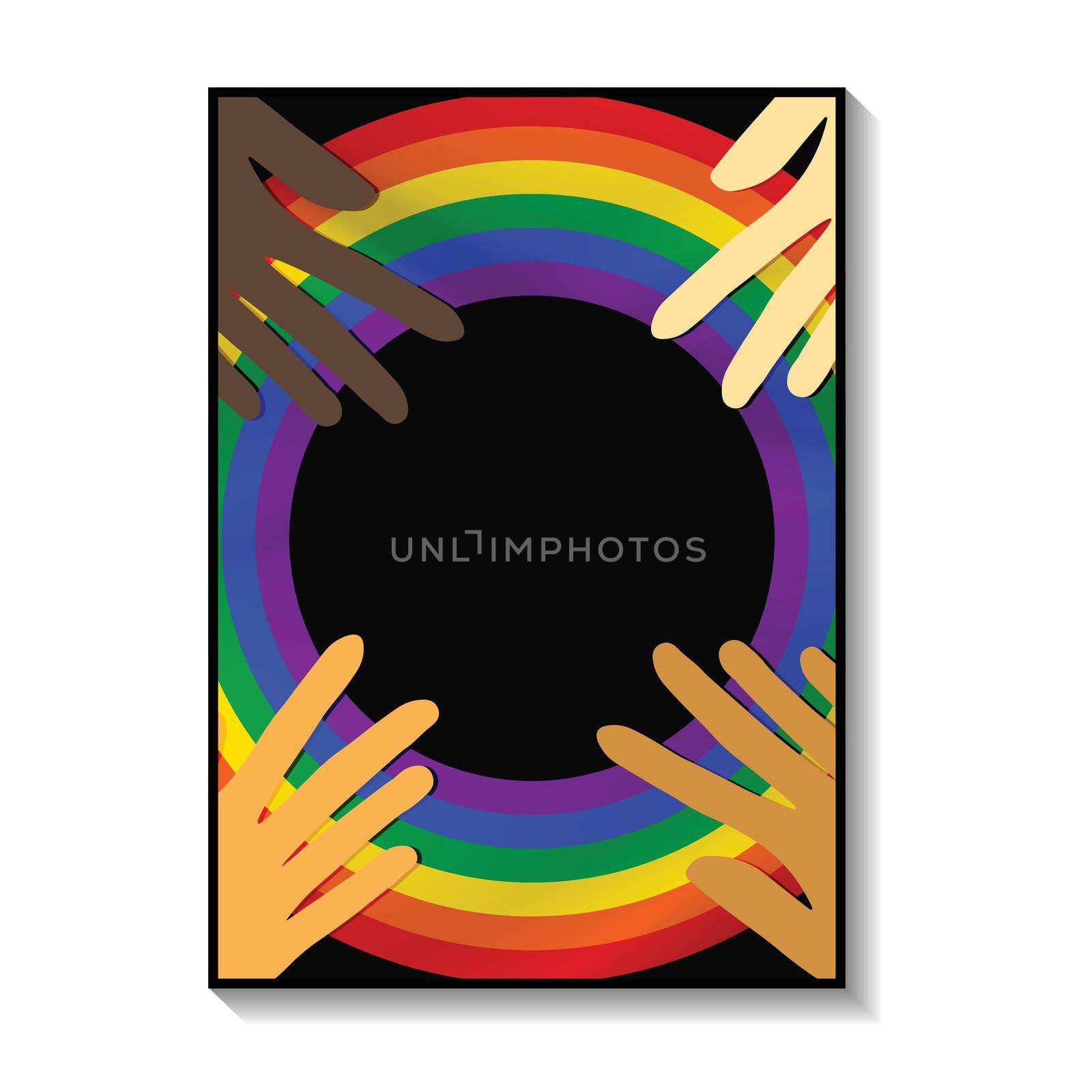 Gay pride month poster collection, banner. Lettering LGBT, hearts, colorful symbols, LGBT icons. Template design, vector illustration. Love wins. Geometric shapes in the colors on the rainbow by allaku
