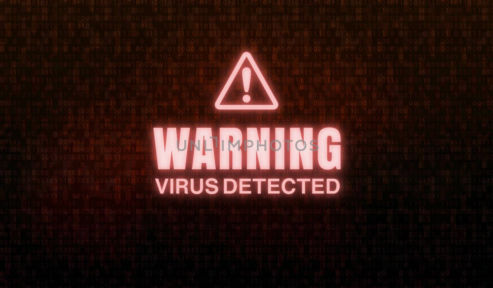 Warning sign on PC screen ( computer virus, hacking etc. )