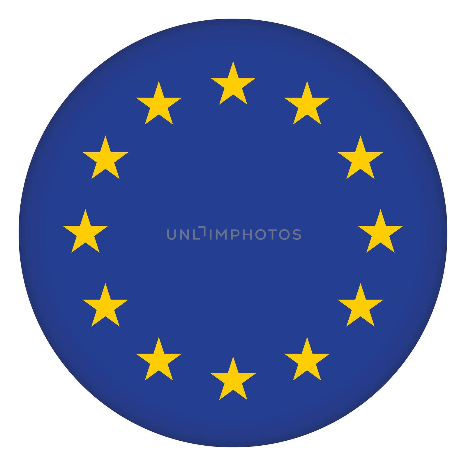 Glass light ball with European Union flag. Round sphere, template icon. EU national symbol. Glossy realistic ball, 3D abstract vector illustration highlighted on a white background. Big bubble.