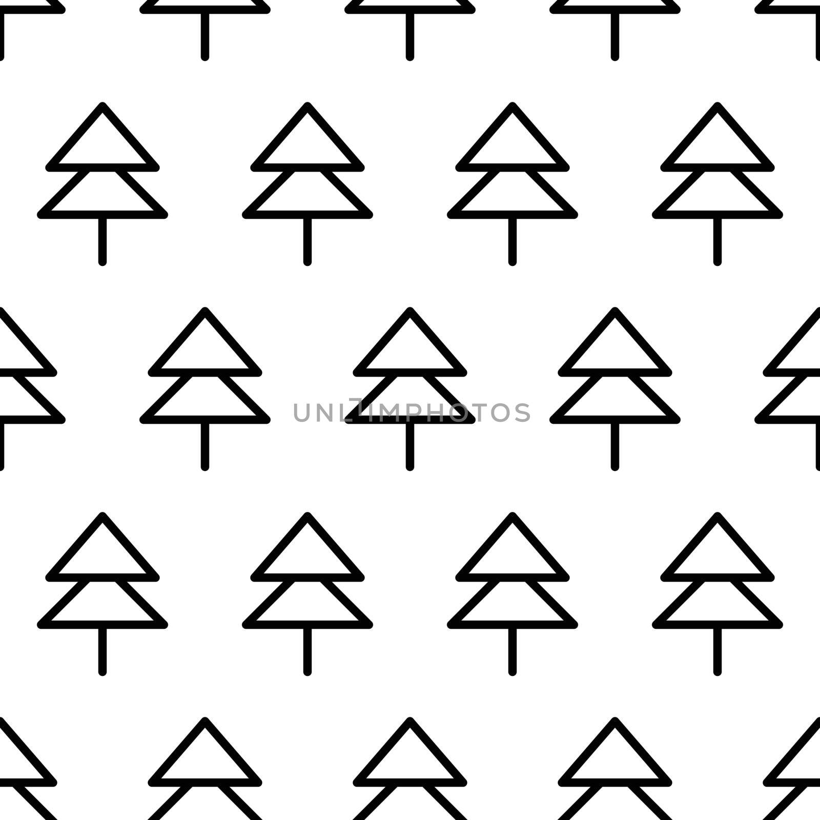 Black and white seamless pattern with fir tree icon. Vector trees symbol sign. Plants, landscape design for print, card, postcard, fabric, textile. Business idea concept by allaku