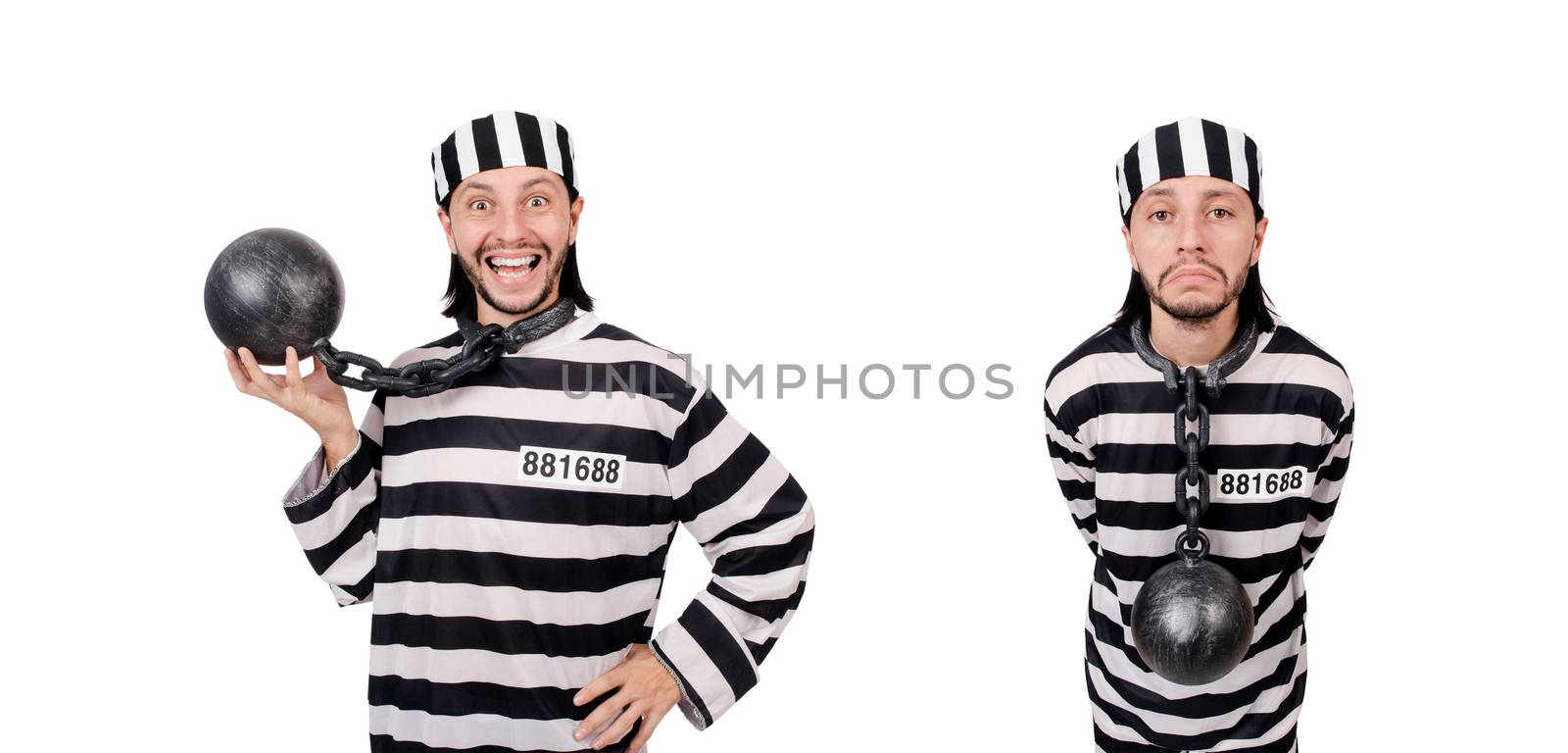 Prison inmate isolated on the white background