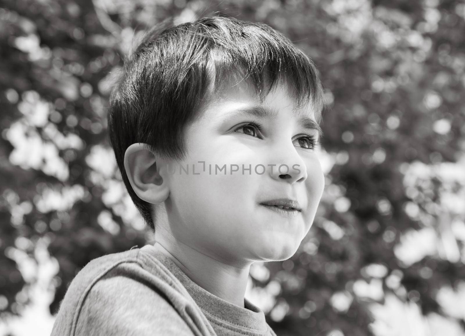 Family and happy lifestyle concept. Portrait of a little boy on the background of a blurred cityscape. 