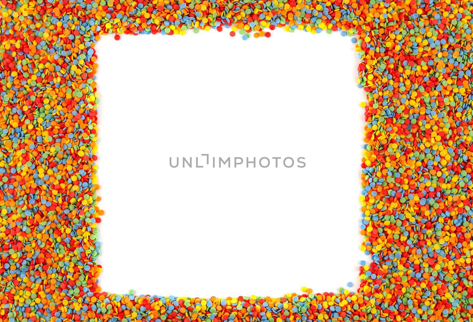 Rainbow colorful sugar sprinkle dots, decorative square frame mockup.